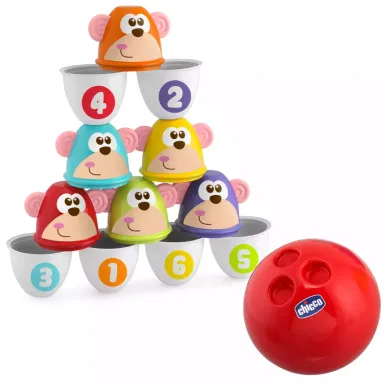 Kinderspiele, chicco, Mehrfarbig – Besonderheit: 6 bunte Kegel mit Affengesichtern