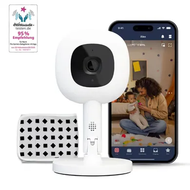 Babyphone, Nanit, Weiß – Besonderheit: Set bestehend aus Nanit Pro Kamera-Babyphone mit Flex-Ständer & einem kleinen sensorfreiem Baumwoll-Atemüberwachungsband (0–3 Monate)