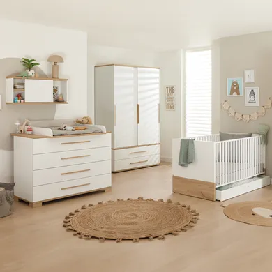 Babyzimmer Sets, PAIDI, Weiß – Besonderheit: Set aus 2-türigen Kleiderschrank schmal, Kinderbett, Wickelkommode, Wickelaufsatz