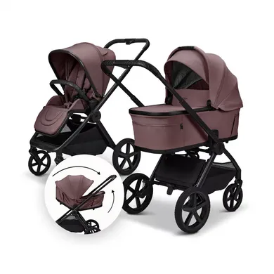 Kombi-Kinderwagen, MOON, Braun – Besonderheit: zusammenfaltbar mit Babywanne oder Sportsitz auf dem Gestell
