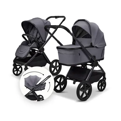 Kombi-Kinderwagen, MOON, Grau – Besonderheit: zusammenfaltbar mit Babywanne oder Sportsitz auf dem Gestell