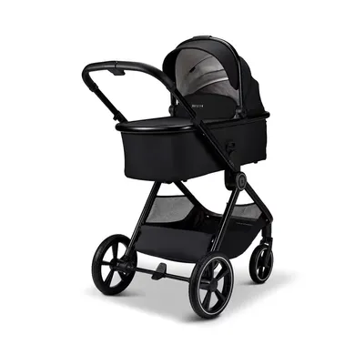 Kombi-Kinderwagen, MOON, Schwarz – Besonderheit: großes Sonnenverdeck mit UV-Schutz 50+ und luftdurchlässigem Fenster für Schatten und Luftzirkulation