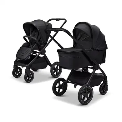 Kombi-Kinderwagen, MOON, Schwarz – Besonderheit: zusammenfaltbar mit Babywanne oder Sportsitz auf dem Gestell