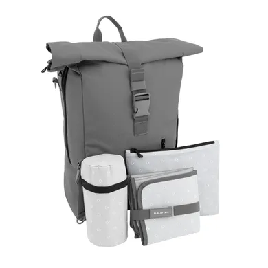 Wickelrucksäcke, ELSA & EMIL, Grau – Besonderheit: inkl. Karabinerhaken, Wickelunterlage, Flaschen-Isoliertasche und Extra-Tasche