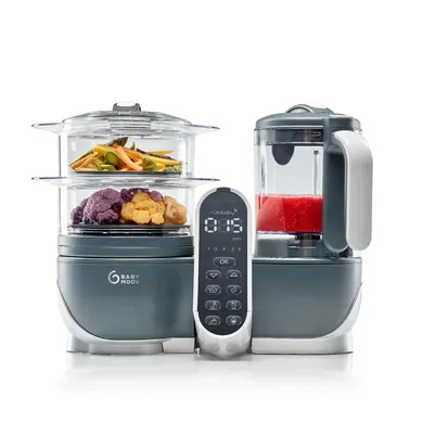 Babykostwärmer, babymoov, Grau – Besonderheit: 4 Geräte in 1: Fläschchenwärmer, Sterilisator, Dampfgarer und Mixer