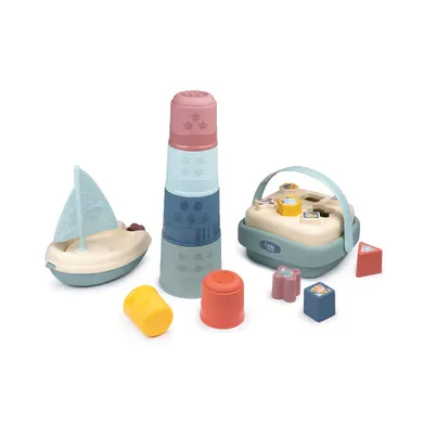 Bausteine, Smoby, Mehrfarbig – Besonderheit: mit Stapelpyramide, Formsteckspiel-Korb und Badespielzeug Segelboot