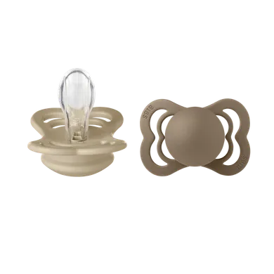Schnuller, BIBS, Beige – Besonderheit: weicher, flexibler und hypoallergener Silikonsauger