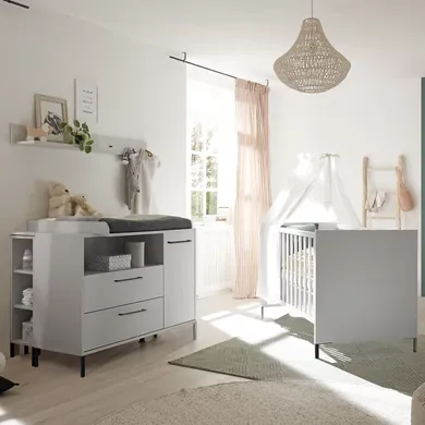 Babyzimmer Sets, Mäusbacher, Grau – Besonderheit: Set bestehend aus einem Kinderbett und einer breiten Wickelkommode
