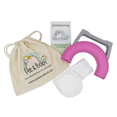 Töpfchen, Pee & Bob, Pink – Besonderheit: mit Klapptöpfchen, 5 Einweg-Einlegetüten, Baumwollsäckchen und Gebrauchsanweisung