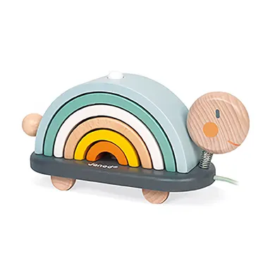 Nachziehtiere, Janod, Mehrfarbig – Besonderheit: Regenbogenpanzer aus 6 Holzbögen