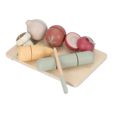 Holzspielzeug, LITTLE DUTCH, Mehrfarbig – Besonderheit: Set aus Schneidebrett, Holzmesser, Karotte, Gurke, Tomate, Zwiebel, Rote Bete und Champignon