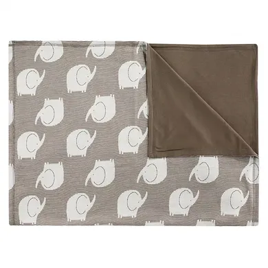 Kuscheldecken, JACKY, Braun – Besonderheit: niedlicher Elefanten-Allover-Print und Ringel-Muster