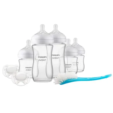 Babyfläschchen, PHILIPS AVENT, Transparent – Besonderheit: inkl. fünf Flaschen, zwei Schnuller und einer Flaschenbürste