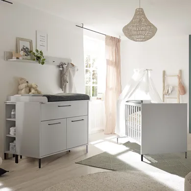 Mäusbacher, Grau – Besonderheit: Set bestehend aus einem Kinderbett und einer schmalen Wickelkommode