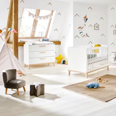 Babyzimmer Sets, Pinolino, Weiß – Besonderheit: Set aus Kinderbett und Wickelkommode inkl. Wickelaufsatz