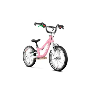 Laufräder, Woom, Pink – Besonderheit: sehr gute Kontrolle und Stabilität durch langen Radstand und kindgerechte Lenkgeometrie
