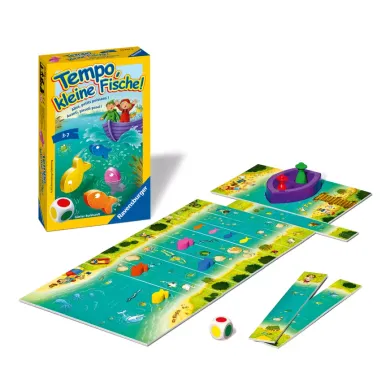 Kinderspiele, Ravensburger, Grün – Besonderheit: Fische oder Fischerboot - wer gewinnt das Wettrennen zum Meer?