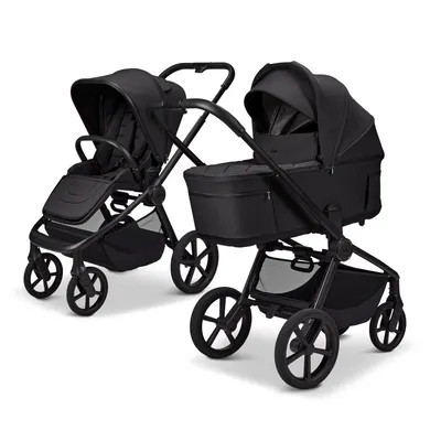 Kombi-Kinderwagen, MOON, Schwarz – Besonderheit: faltbar mit Babywanne auf dem Gestell
