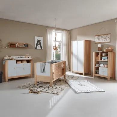 LITTLE ONE, Grau – Besonderheit: Set bestehend aus einem Kinderbett, einer Wickelkommode und einem 2-türigen Kleiderschrank