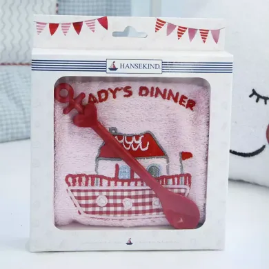 Lätzchen, Hansekind, Pink – Besonderheit: bestickt mit dem humorvollen Text "Lady's Dinner"
