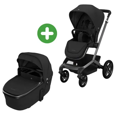 Kinderwagen Komplettsets, MAXI-COSI Premium, Schwarz – Besonderheit: Set bestehend aus Gestell mit Sitzeinheit und Babywanne