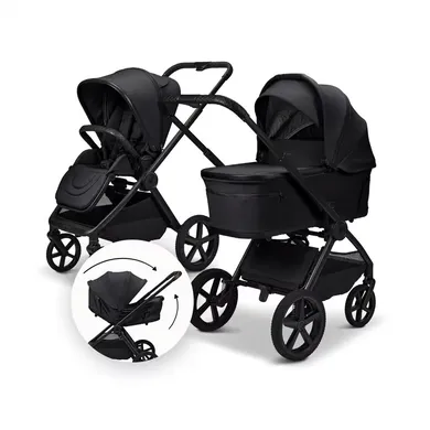 Kombi-Kinderwagen, MOON, Schwarz – Besonderheit: zusammenfaltbar mit Babywanne oder Sportsitz auf dem Gestell
