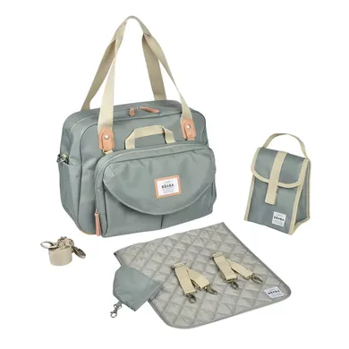 Wickeltaschen, BÈABA, Grün – Besonderheit: inkl. Wickelauflage, Schulterriemen, Schnullertasche und isothermische Essenstasche
