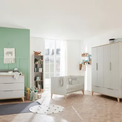 Babyzimmer Sets, PAIDI, Grau – Besonderheit: Set aus Kinderbett, Wickelkommode und Wickelauflage