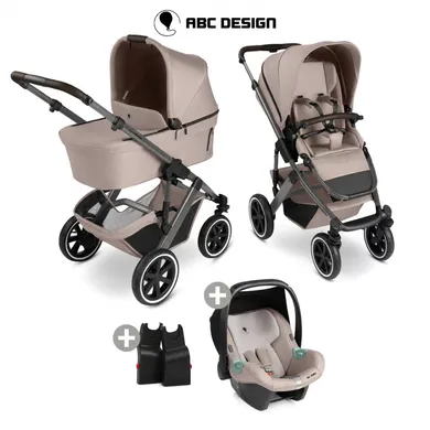 Kinderwagen Komplettsets, ABC DESIGN, Beige – Besonderheit: Set bestehend aus Kombi-Kinderwagen, Babyschale und passenden Adaptern