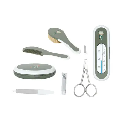 Babypflege-Sets, bébé-jou, Grün – Besonderheit: enthält Kamm, Bürste, Maniküre-Set und Badethermometer