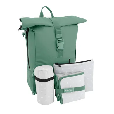 Wickelrucksäcke, ELSA & EMIL, Grün – Besonderheit: inkl. Karabinerhaken, Wickelunterlage, Flaschen-Isoliertasche und Extra-Tasche