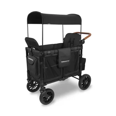 Zwillingswagen & Geschwisterwagen, WONDERFOLD, Schwarz – Besonderheit: geländetaugliche XL-Räder mit Federung für eine ruhige Fahrt und einfaches Manövrieren