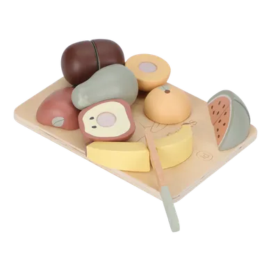 Holzspielzeug, LITTLE DUTCH, Mehrfarbig – Besonderheit: Set aus Schneidebrett, Holzmesser, Apfel, Birne, Banane, Kiwi, Orange und einem Stück Wassermelone