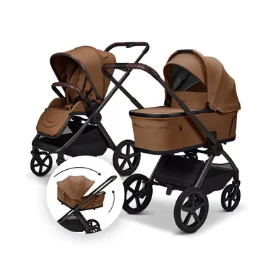 Kombi-Kinderwagen, MOON, Braun – Besonderheit: zusammenfaltbar mit Babywanne oder Sportsitz auf dem Gestell