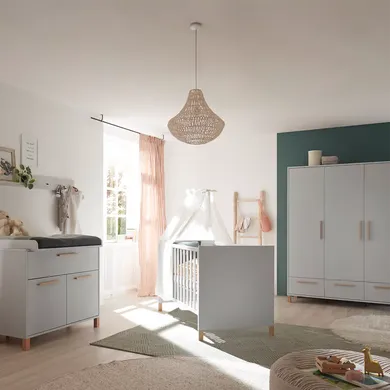 Babyzimmer Sets, Mäusbacher, Grau – Besonderheit: Set bestehend aus einem Kinderbett, einer schmalen Wickelkommode und einem 3-türigen Kleiderschrank