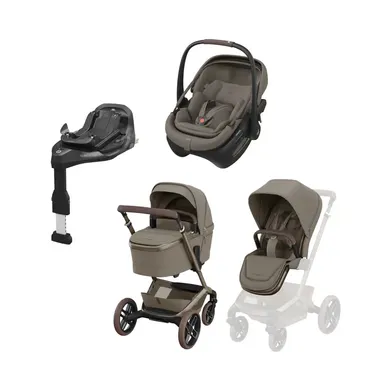 Kinderwagen Komplettsets, MAXI-COSI Premium, Beige – Besonderheit: Set bestehend aus Buggy, Tragewanne, Babyschale und passender Base