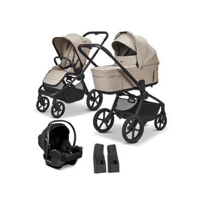 Kinderwagen Komplettsets, MOON, Beige – Besonderheit: Set bestehend aus einem Kinderwagen mit Wanne und Sportsitz sowie einer Babyschale mit passenden Adaptern