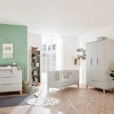 Babyzimmer Sets, PAIDI – Besonderheit: Set aus 3-türigen Kleiderschrank, Babybett, Wickelkommode, Wickelauflage