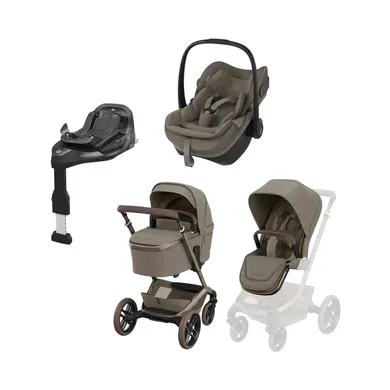 Kinderwagen Komplettsets, MAXI-COSI Premium, Beige – Besonderheit: Set bestehend aus Buggy, Tragewanne, Babyschale und passender Basis