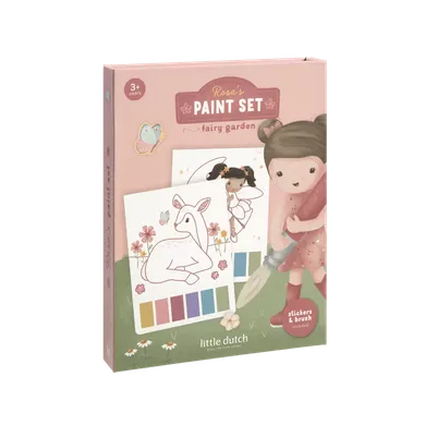 Malen & Kneten, LITTLE DUTCH, Pink – Besonderheit: Malbuch mit Ausmalbildern, Wasserfarben, einem Pinsel sowie Stickern