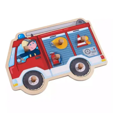 Holzpuzzle, HABA, Mehrfarbig – Besonderheit: das Löschauto der Feuerwehr kennenlernen