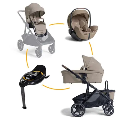 Kinderwagen Komplettsets, Joie signature, Beige – Besonderheit: Set bestehend aus Kombi-Kinderwagen, Babyschale und passender Basisstation