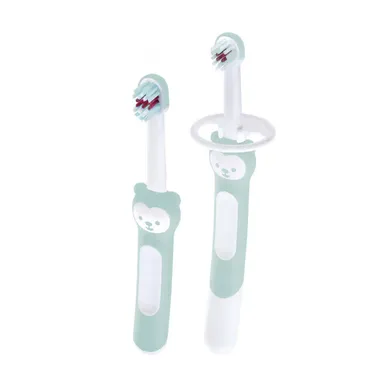 Zahnbürsten, MAM, Blau – Besonderheit: Set bestehend aus 1x MAM Training Brush, 1x Baby's Brush & 1x Sicherheitsschild