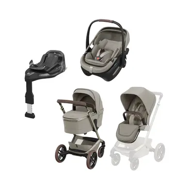 Kinderwagen Komplettsets, MAXI-COSI Premium, Beige – Besonderheit: Set bestehend aus Buggy, Tragewanne, Babyschale und passender Base