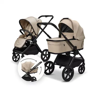 Kombi-Kinderwagen, MOON, Beige – Besonderheit: zusammenfaltbar mit Babywanne oder Sportsitz auf dem Gestell