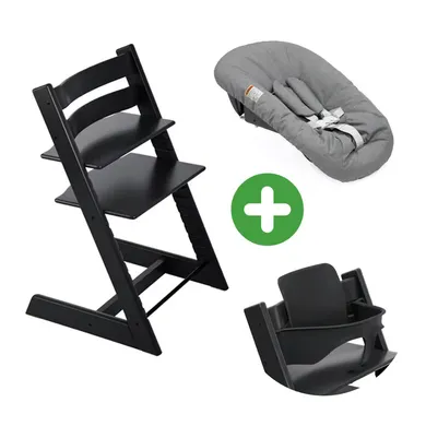 Treppenhochstühle, STOKKE, Schwarz – Besonderheit: Set bestehend aus Tripp Trapp Hochstuhl, Baby Set & Newborn Set