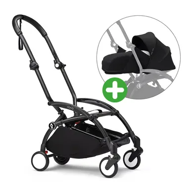 Kombi-Kinderwagen, STOKKE, Schwarz – Besonderheit: Set bestehend aus YOYO³ Gestell und YOYO³ 0+ Neugeborenen-Set