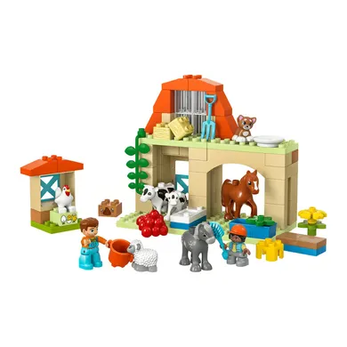 Konstruktionsspielzeug, LEGO – Besonderheit: Bauernhof mit Pferd, Schaf, Kuh, Kalb, Hühnern, Küken und vielen Futterelementen