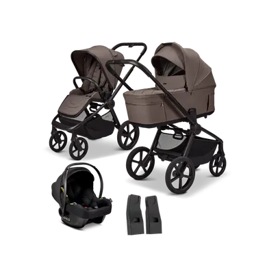 Kinderwagen Komplettsets, MOON, Beige – Besonderheit: Set bestehend aus einem Kinderwagen mit Wanne und Sportsitz sowie einer Babyschale mit passenden Adaptern