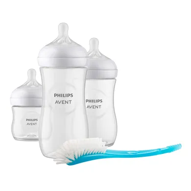 Babyfläschchen, PHILIPS AVENT, Transparent – Besonderheit: inkl. drei Flaschen und einer Flaschenbürste